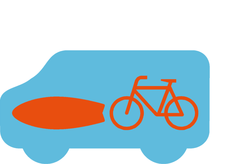 Skizze Camper mit Surfboard und Fahrrad